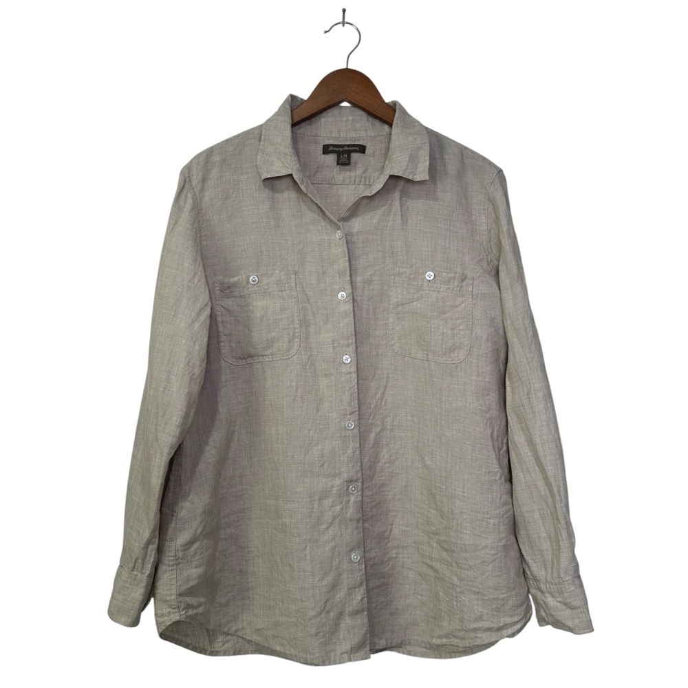 Tommy Bahama Women’s Large Beige Natural 100% Linen Button Long Sleeve - Picture 1 of 8